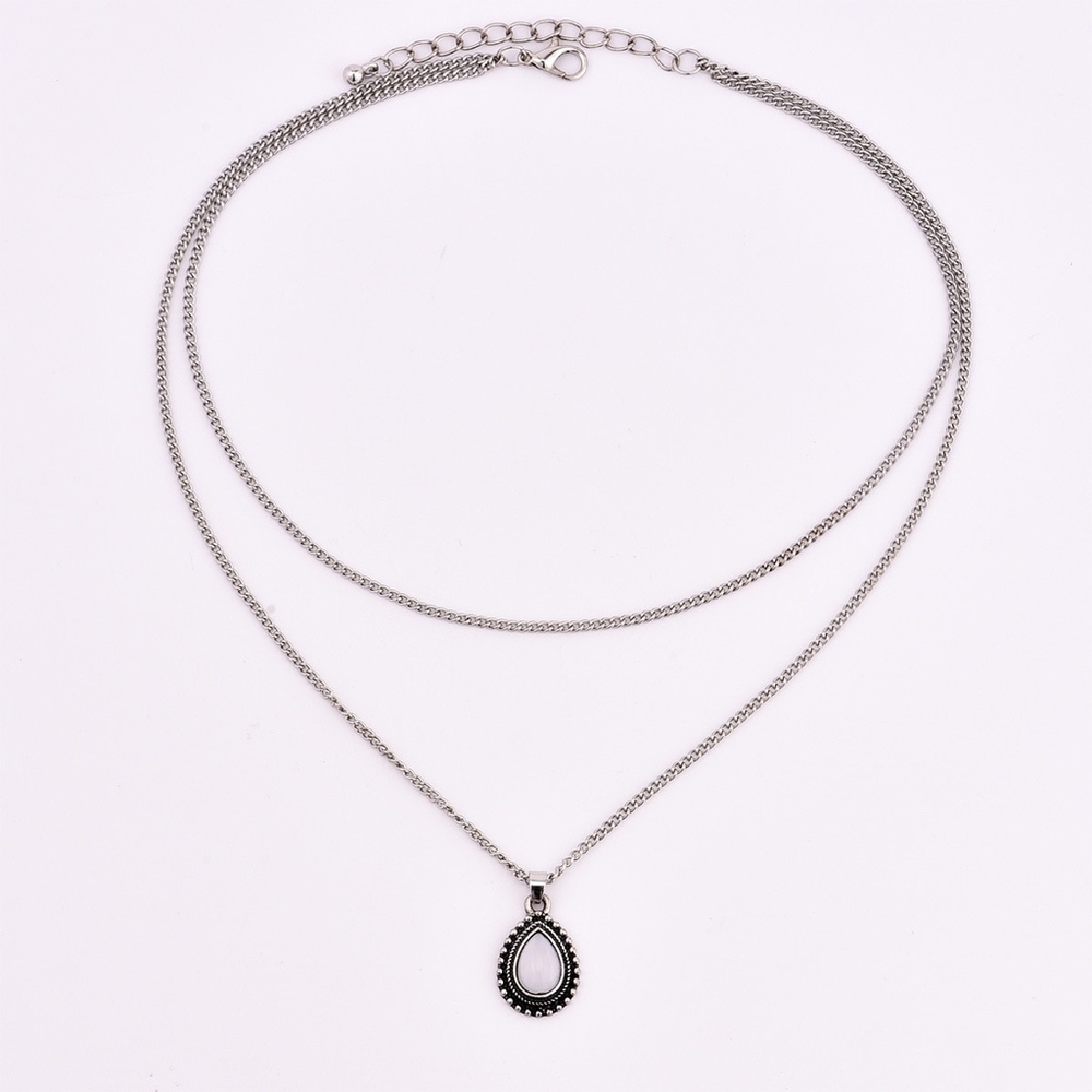 2 Layer Antique Style White Stone Necklace - Picture 3 of 5